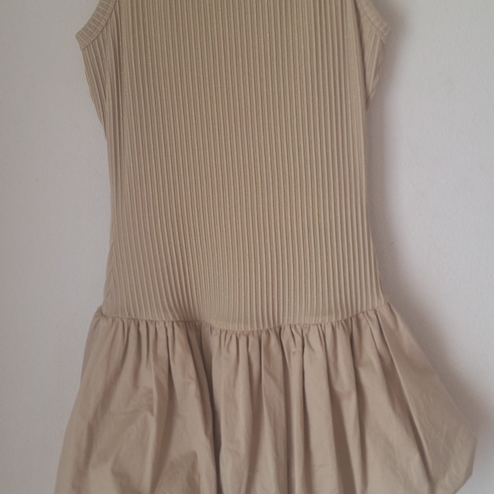 Designer Studio F Sleeveless Beige Ribbed Drop-Waist Mini Dress SZ S - Picture 2 of 8